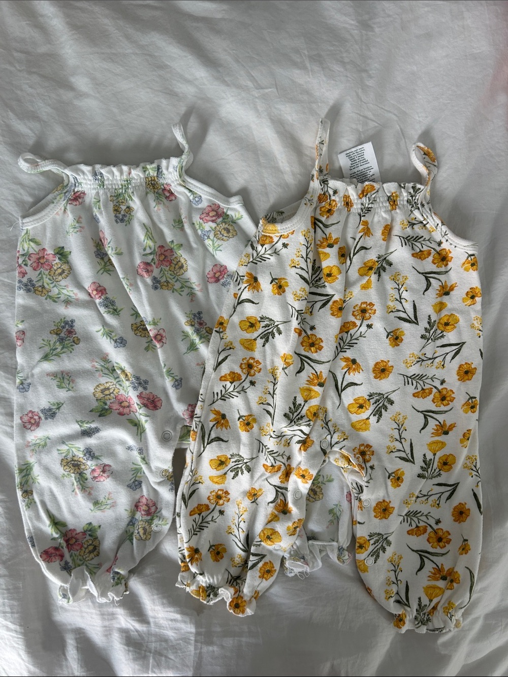 Laura Ashley Girls Floral Romper Pajama Set - White with Yellow & Pink Flowers